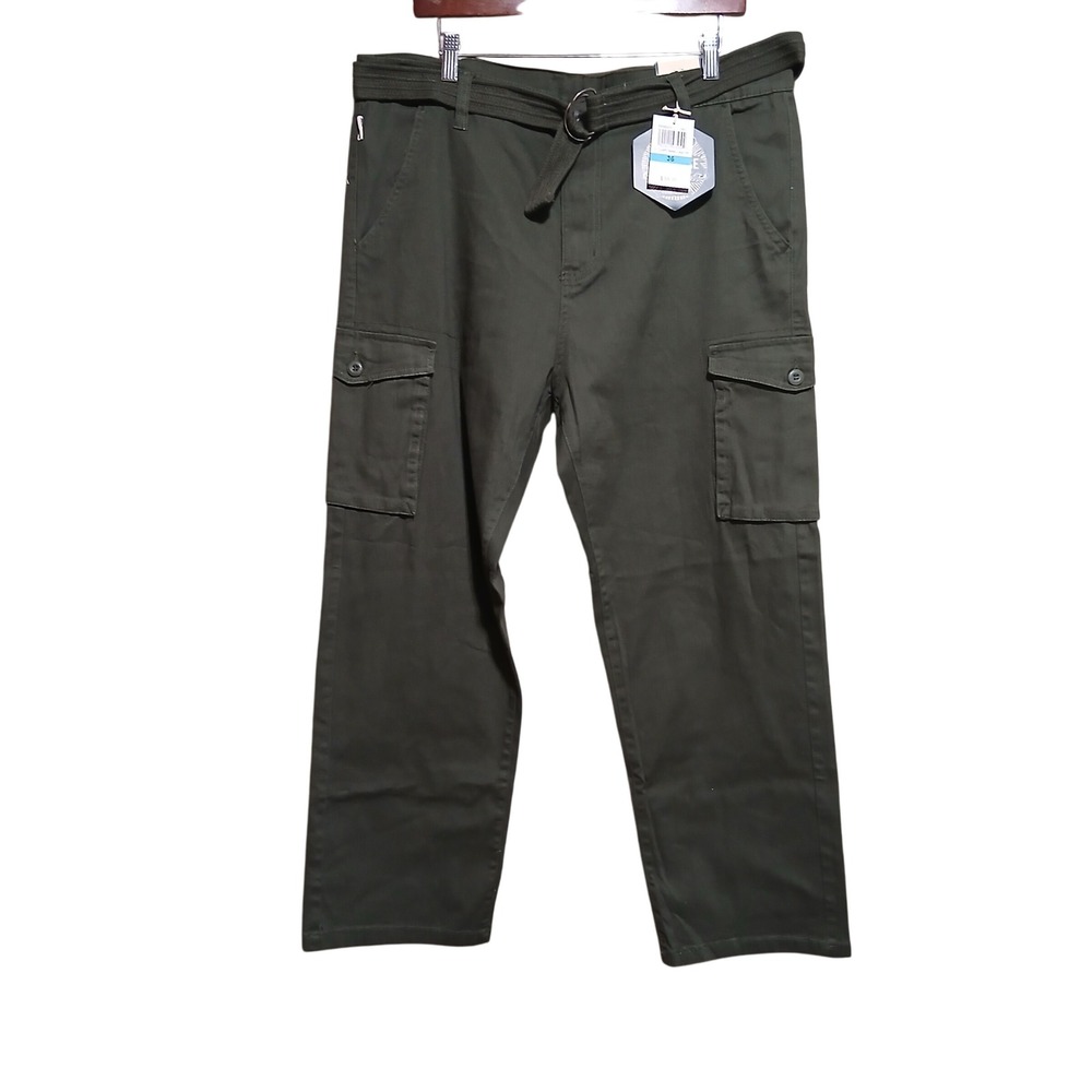 Blue Rise Mens‎ Cargo Pants Olive Green Belted Size 36 Casual Workwear